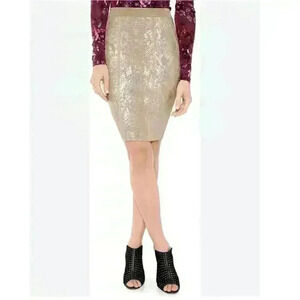 GUESS-Womens Metallic Snake Print Pencil Skirt Zip Up Beige Size Large NWT